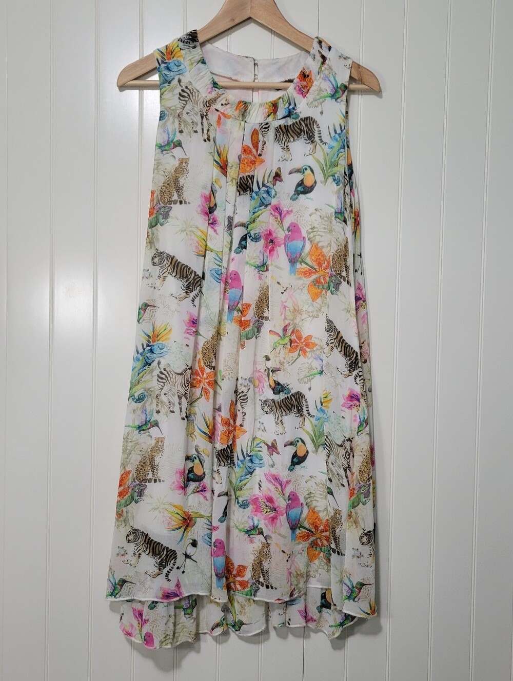 Princess Goes Hollywood Chiffon Tropical Jungle Animal Floral Midi Shift Dress